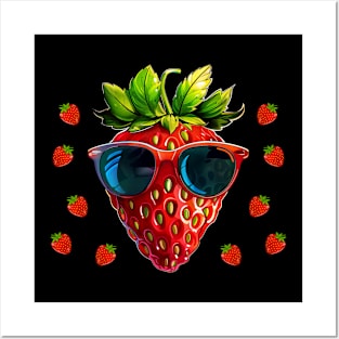 Pretty Strawberry With Sunglasses Posters and Art